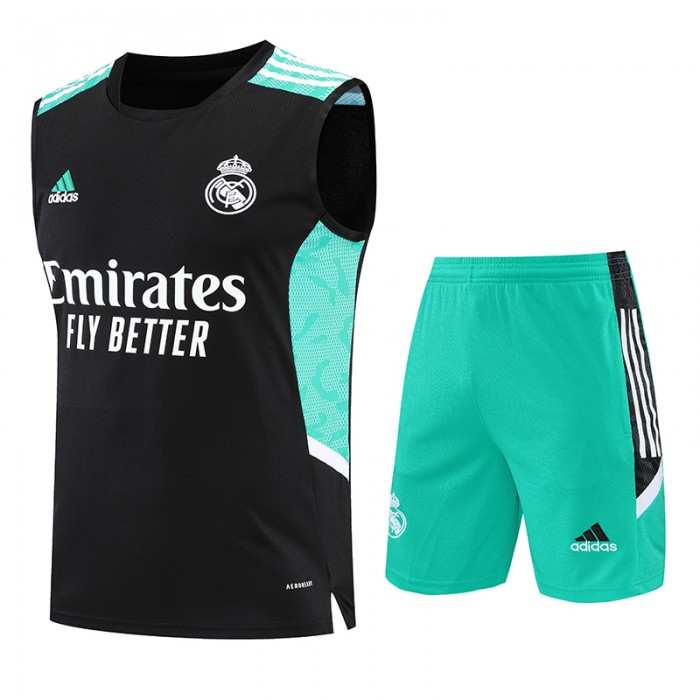 22/23 Real Madrid Black Blue kit Training Suit Shorts Kit Jersey (Vest + Short)-3970531