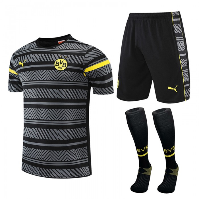 22/23 Borussia Dortmund Gray Black kit Training Suit Shorts Kit Jersey (Shirt + Short +Short)-5570773