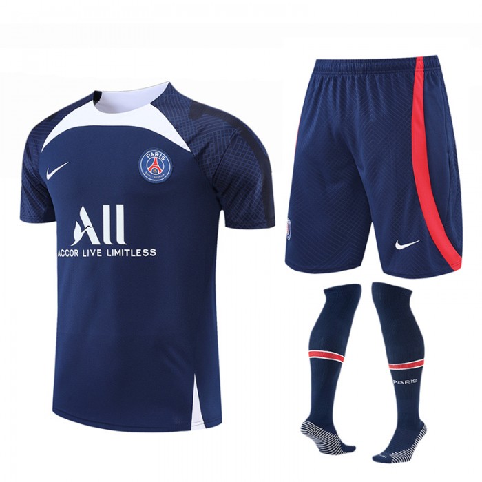 22/23 Paris Saint-Germain PSG Navy Blue kit Training Suit Shorts Kit Jersey (Shirt + Short +Short)-8470818