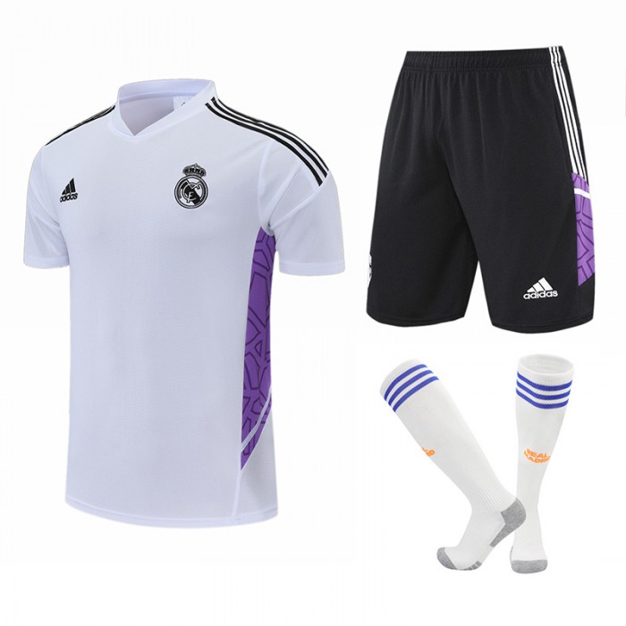 22/23 Real Madrid White kit Training Suit Shorts Kit Jersey (Shirt + Short +Short)-5544143