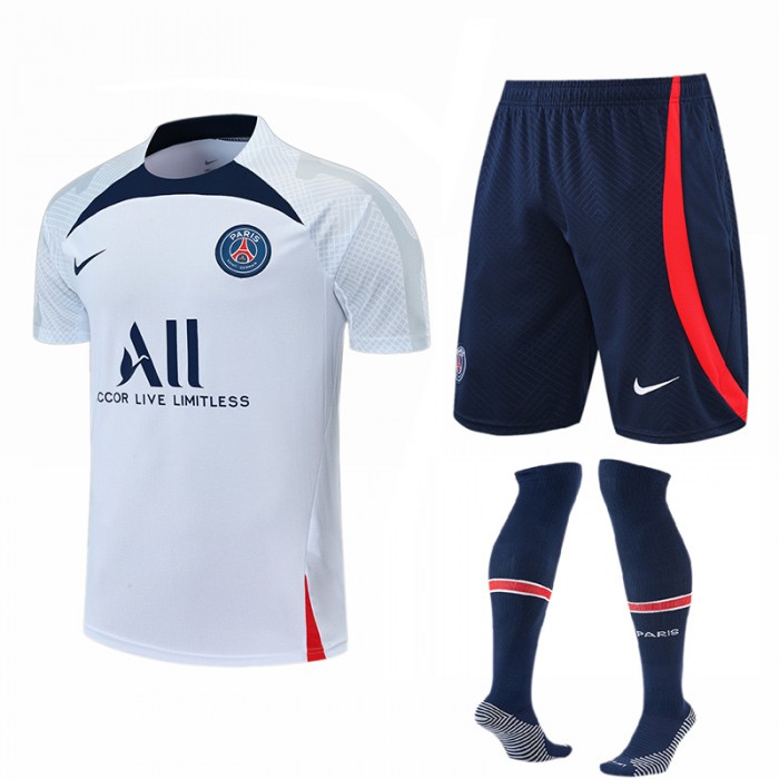 22/23 Paris Saint-Germain PSG White kit Training Suit Shorts Kit Jersey (Shirt + Short +Short)-1741265