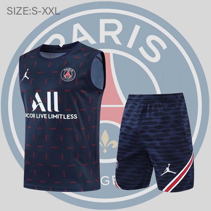 21/22 Paris Saint-Germain PSG vest training kit Navy Blue Shorts Kit Jersey (Vest + Short )-9358169