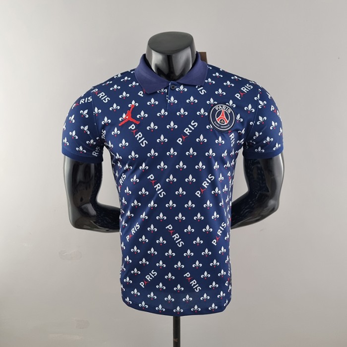 Paris Saint-Germain PSG Polo Jordan co branded blue Jersey version short sleeve-3781439