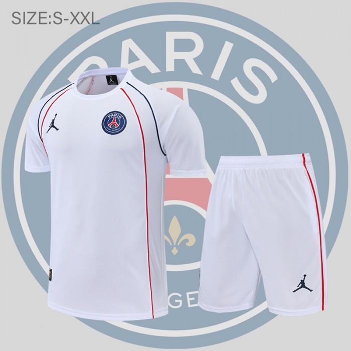 22/23 Paris Saint-Germain PSG training suit short sleeve kit White Jersey (Shirt + Short)-1171332