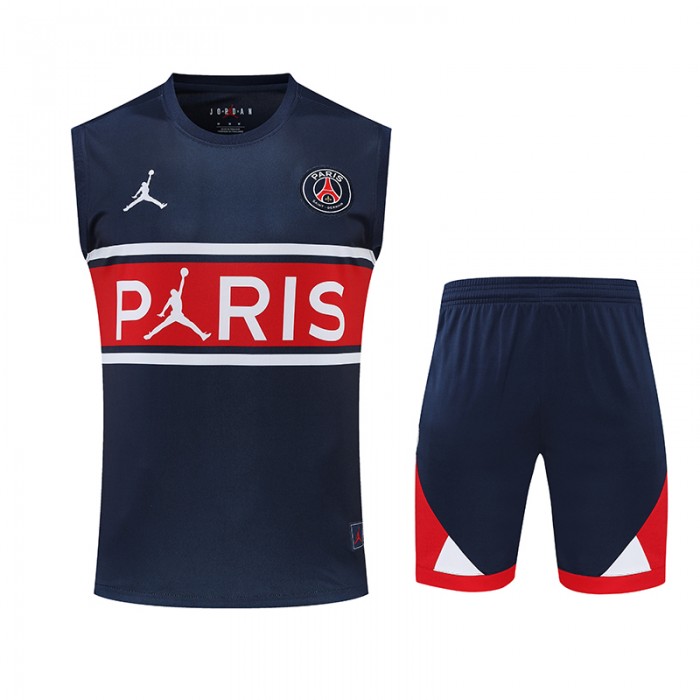 22/23 Paris Saint-Germain PSG vest training kit dark blue and red stripe Suit Shorts Kit Jersey (Vest + Short)-7792748