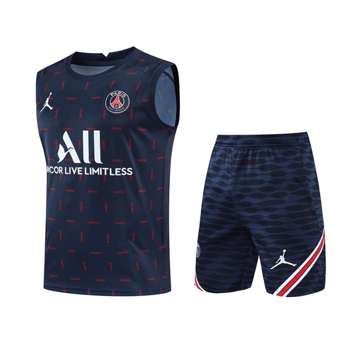 22/23 Paris Saint-Germain PSG vest training kit dark Navy Blue stripe Suit Shorts Kit Jersey (Vest + Short)-2480844