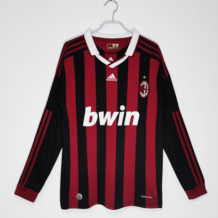 2009/10 Retro AC Milan Home Black Red Long Jersey version Long sleeve-6890431