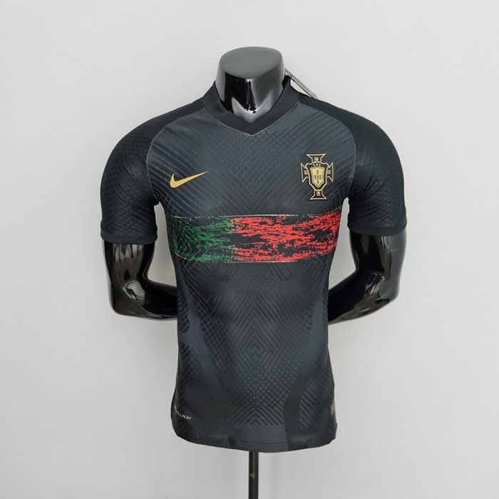 2022 World Cup National Team Portugal Training Suit Black Jersey version short sleeve (player version )-1128798
