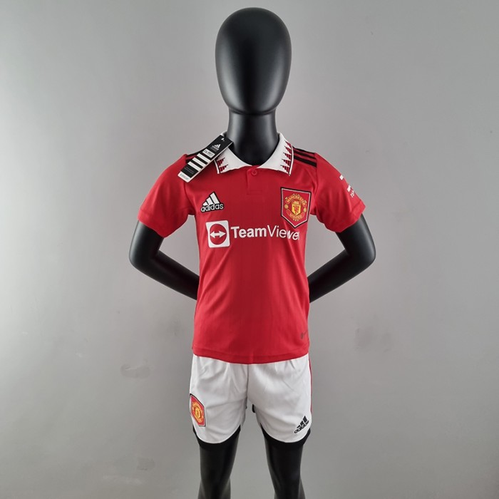22/23 kids kit Manchester United M-U home Red kids Jersey Kit (Shirt + Short)-2915729