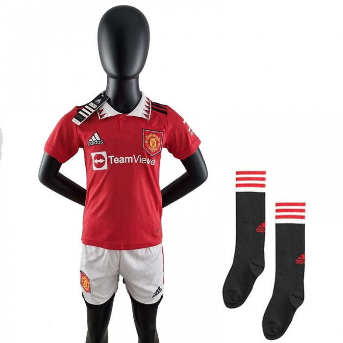 22/23 kids kit Manchester United M-U home Red kids Jersey Kit (Shirt + Short +Sock)-2788034