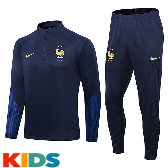 22/23 France Navy Blue Edition KIDS Long Sleeve Trainig Suit (Top + Pant)-4528607