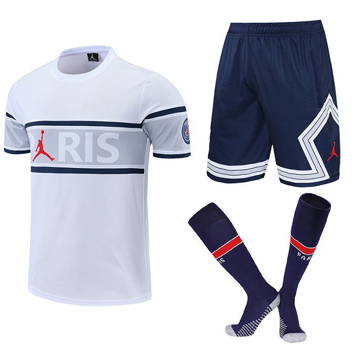 22/23 Paris Saint-Germain PSG White training suit short sleeve kit Jersey (Shirt + Short+Sock)-1483915