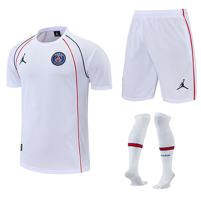 22/23 Paris Saint-Germain PSG White training suit short sleeve kit Jersey (Shirt + Short+Sock)-4378547