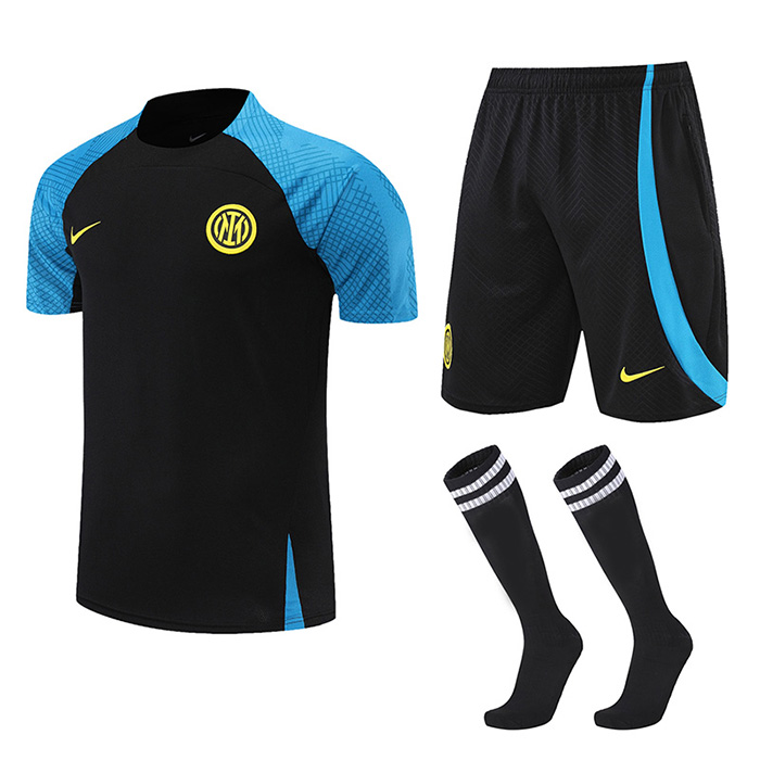22/23 Inter Milan Black training suit short sleeve kit Jersey (Shirt + Short+Sock)-5105273