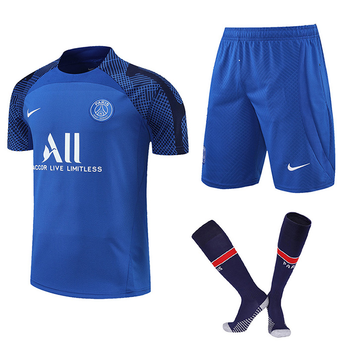 22/23 Paris Saint-Germain PSG Blue training suit short sleeve kit Jersey (Shirt + Short+Sock)-3671915