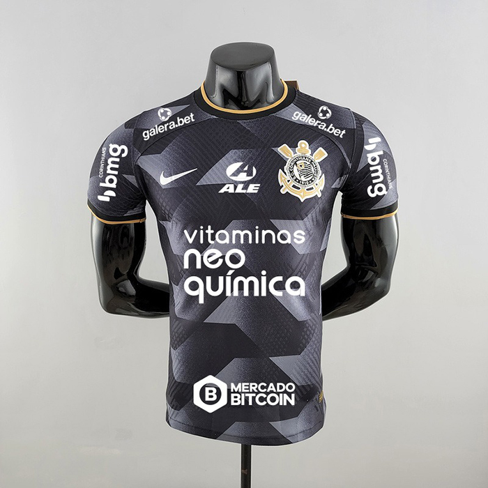 2022 all sponsors Corinthians away Black Jersey version short sleeve (player version)-3949884
