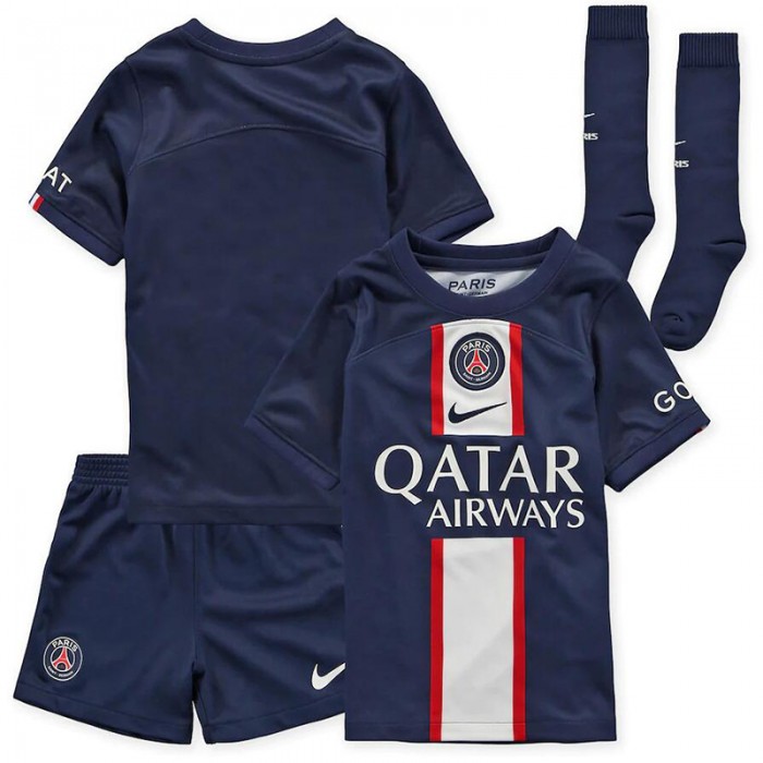 22/23 Kids Paris Saint-Germain PSG Home Navy Blue Kids suit short sleeve kit Jersey (Shirt + Short + sock )-7700191
