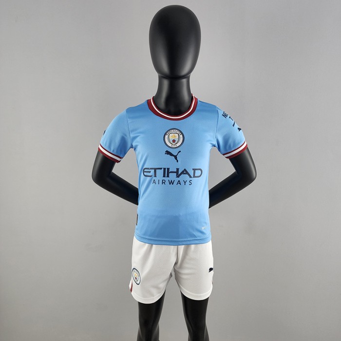 22/23 kids kit Manchester City home Blue kids Jersey (Shirt + Short)-5119589