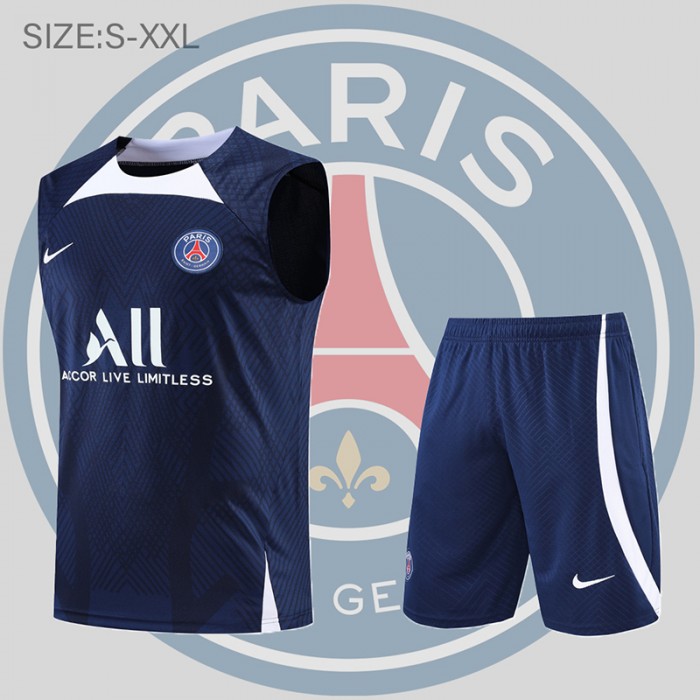22/23 Paris Saint-Germain PSG vest training suit kit Navy Blue Suit Shorts Kit Jersey (Vest + Short)-4806484