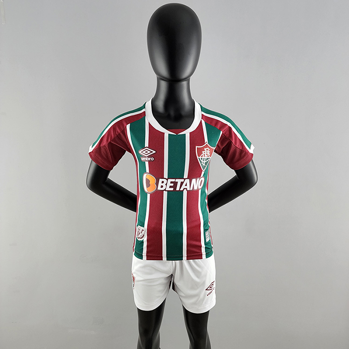 22/23 kids kit Fluminense home Red Green suit short sleeve kids kit Jersey (Shirt + Short)-3997676