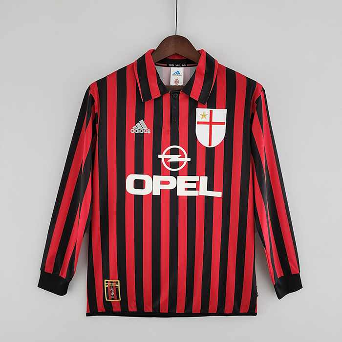 Retro Long Sleeve 99/00 AC Milan home Red Black Jersey version Long Sleeve-4911078