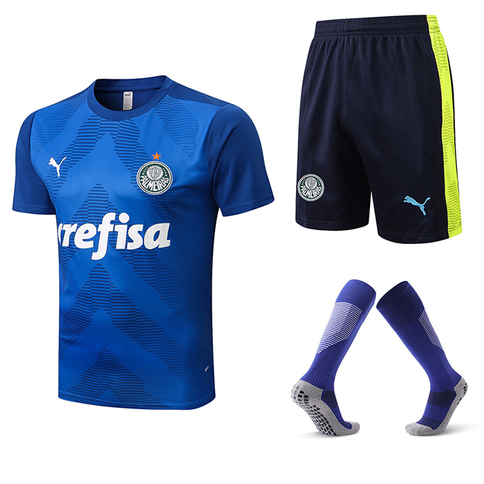 22/23 Palmeiras Blue training suit short sleeve kit Jersey (Shirt + Short+Sock)-8403156