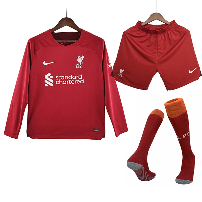 22/23 Liverpool Home Red Long sleeve Suit Shorts Kit Jersey (Long sleeve + Short +Sock)-8529998