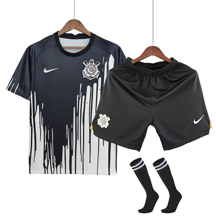 22/23 Corinthians Pre-Game Black White Suit Shorts Kit Jersey (Shirt + Short +Sock)-6903381