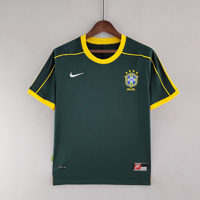 Retro Goalkeeper Brazil 1998 Dark Green Jersey version short sleeve-443838