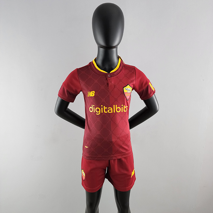 22/23 Roma kids kit home Red Kids suit short sleeve kit Jersey (Shirt + Short )-5216175