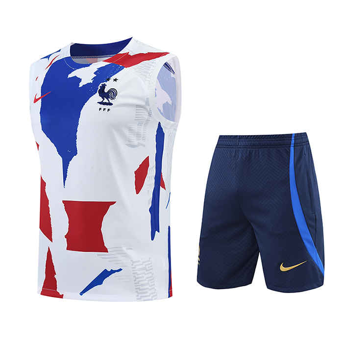 2022 France Vest training suit kit White Blue Suit Shorts Kit Jersey (Vest + Short)-2181202