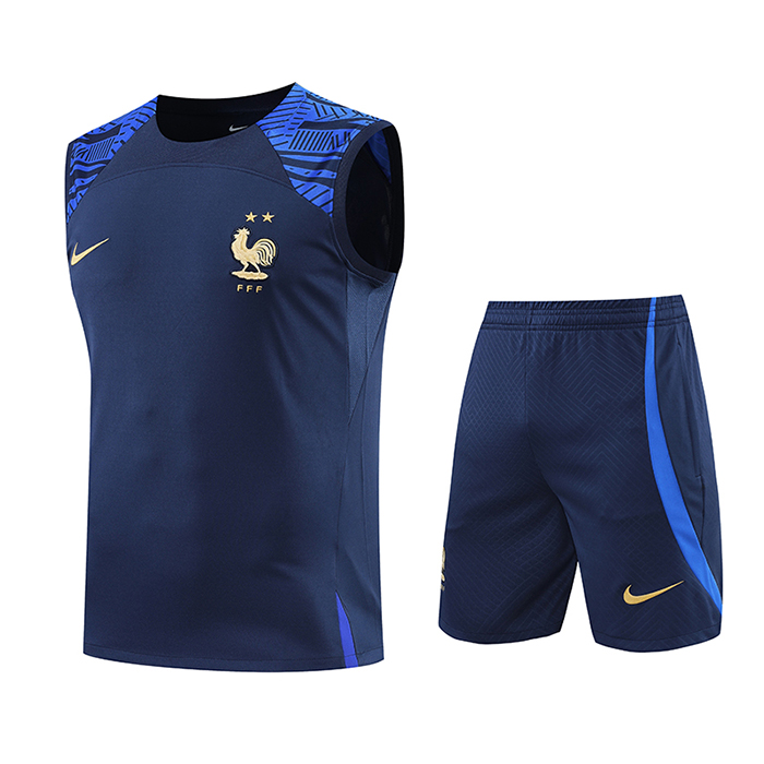 2022 France Vest training suit kit Navy Blue Suit Shorts Kit Jersey (Vest + Short)-2829482