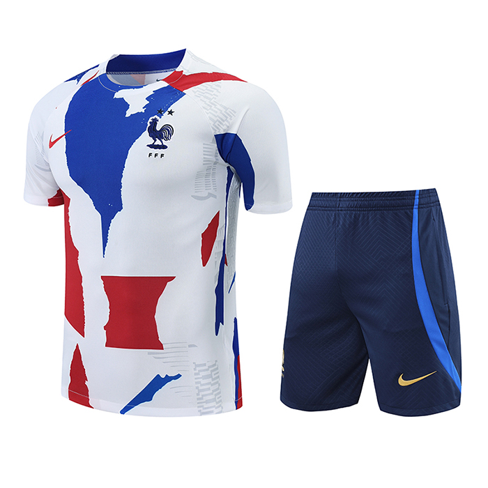 2022 France Shirt training suit kit White Blue Red Suit Shorts Kit Jersey (Shirt + Short)-7399769
