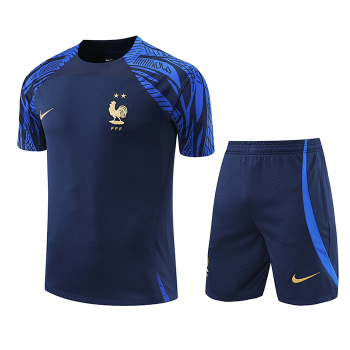 2022 France Shirt training suit kit Navy Blue Suit Shorts Kit Jersey (Shirt + Short)-4680874