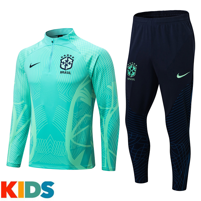 2022 Brazil Green Kids Edition Classic Jacket Kids Training Suit (Top+Pant)-4026259