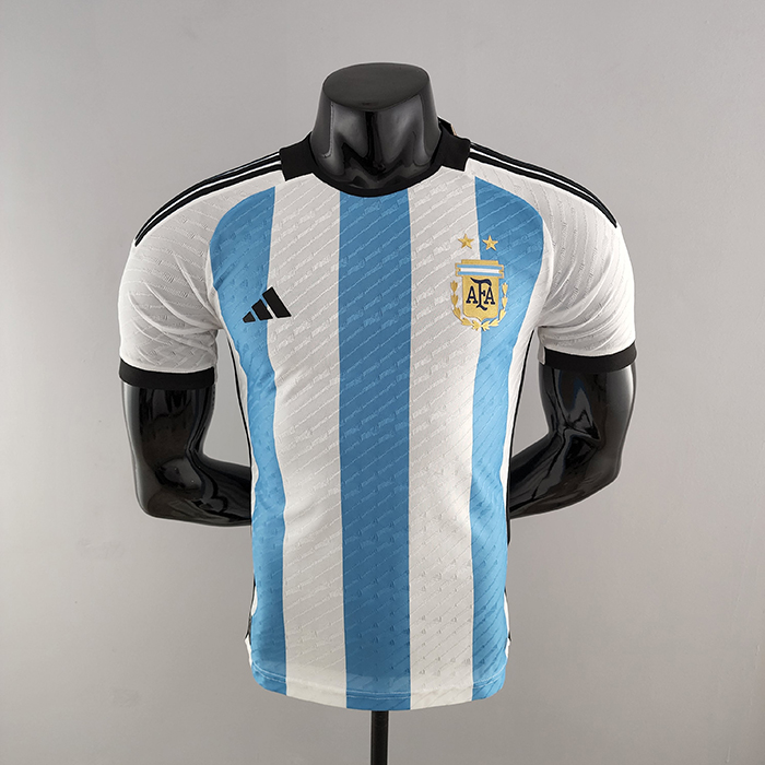 2022 Argentina home Blue White Jersey version short sleeve (player version)-7307134