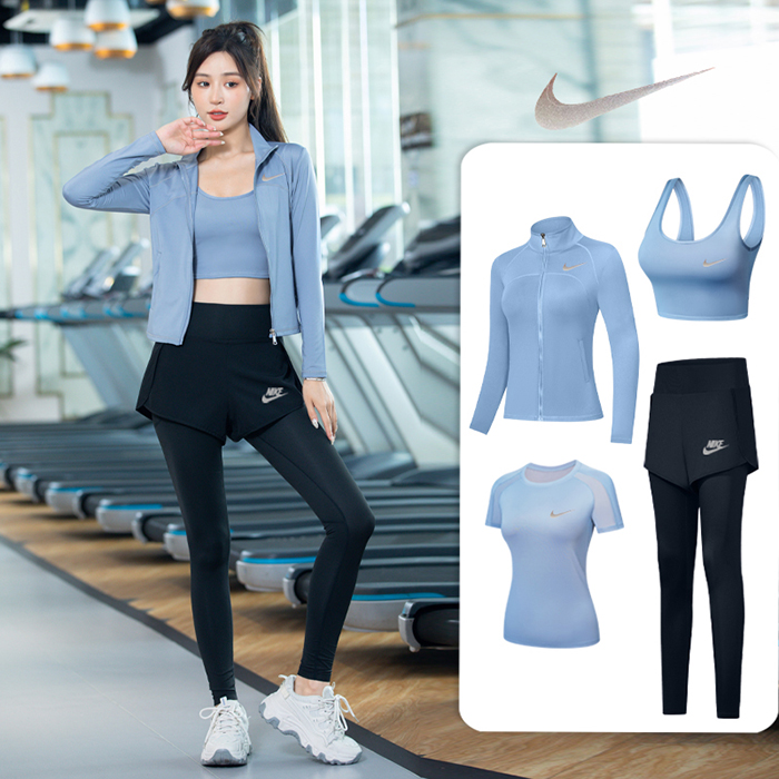 4 Piece Set Quick drying For Women Running Fitness Sports Wear Fitness Clothing Women Training Set Sport Suit-Blue-7602660