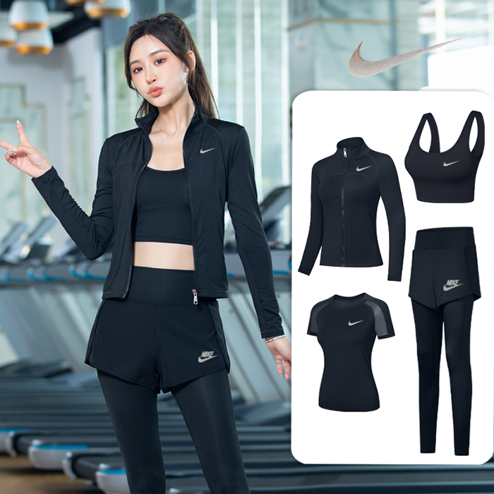 4 Piece Set Quick drying For Women Running Fitness Sports Wear Fitness Clothing Women Training Set Sport Suit-Black-3052446
