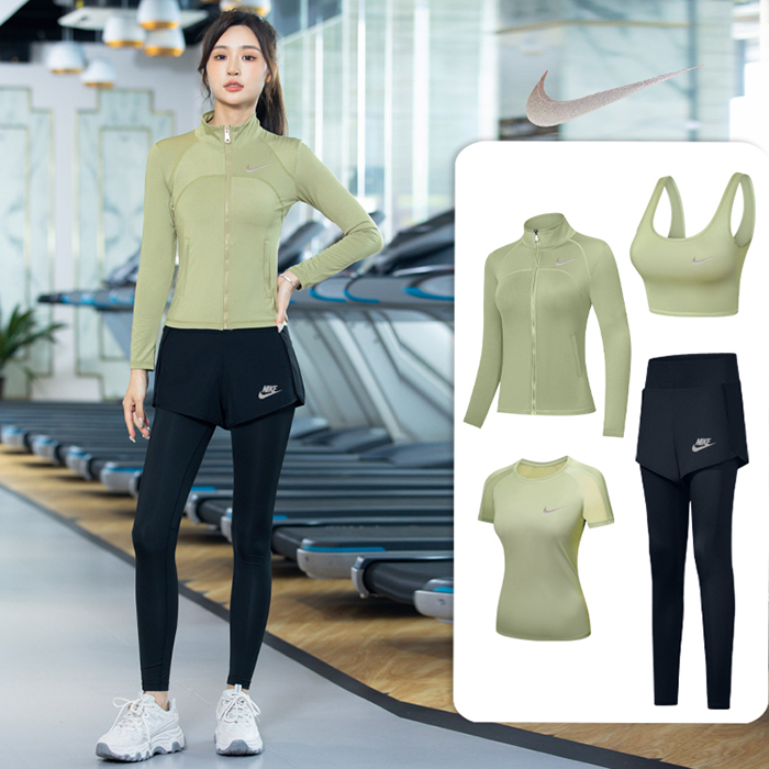 4 Piece Set Quick drying For Women Running Fitness Sports Wear Fitness Clothing Women Training Set Sport Suit-Green-7081142