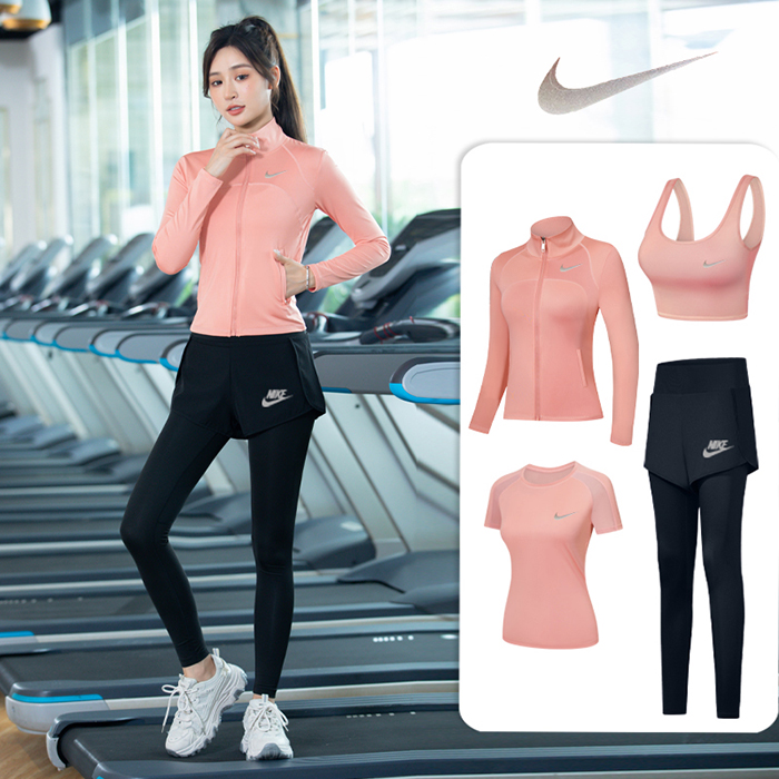 4 Piece Set Quick drying For Women Running Fitness Sports Wear Fitness Clothing Women Training Set Sport Suit-Pink-633375
