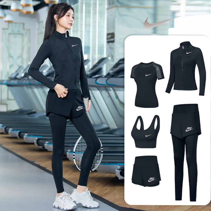 5 Piece Set Quick drying For Women Running Fitness Sports Wear Fitness Clothing Women Training Set Sport Suit-Black-9943254