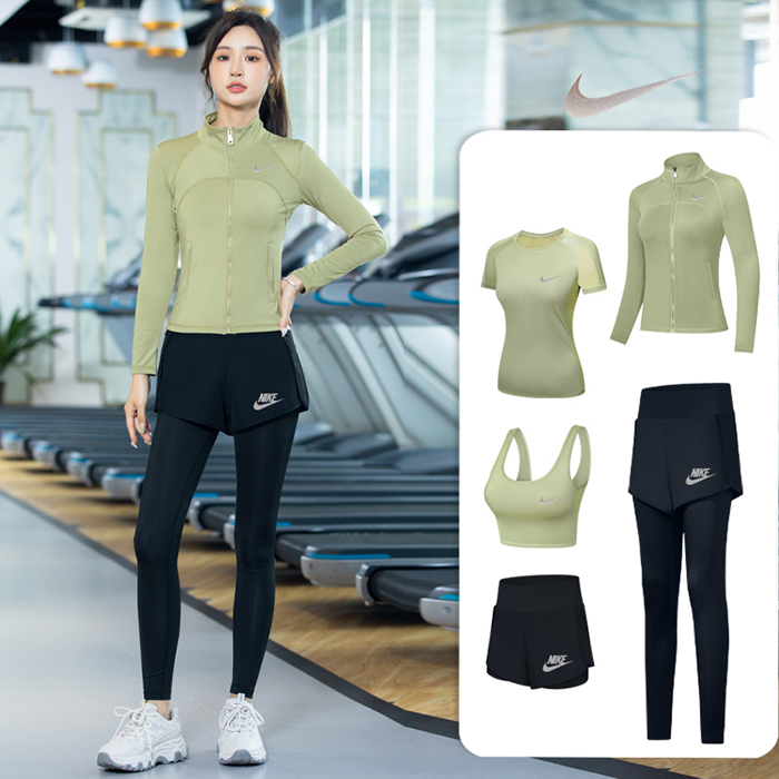 5 Piece Set Quick drying For Women Running Fitness Sports Wear Fitness Clothing Women Training Set Sport Suit-Green-1734820