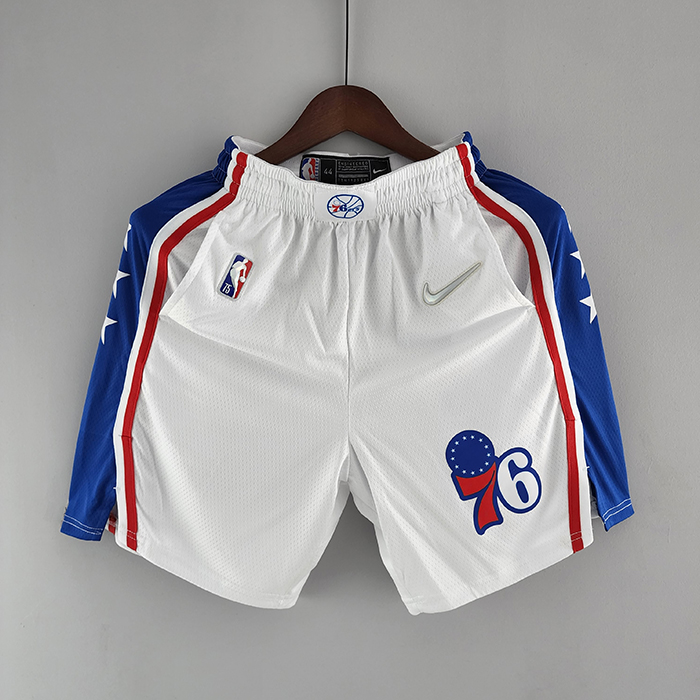 75th Anniversary Philadelphia 76ers NBA Shorts White Blue Trim-4056608