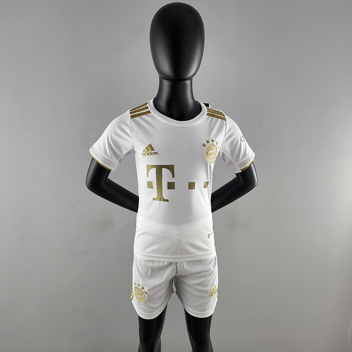 22/23 Bayern Munich kids kit Away White Kids suit short sleeve kit Jersey (Shirt + Short )-8544393