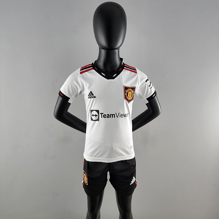 22/23 Manchester United M-U kids kit Away White Kids suit short sleeve kit Jersey (Shirt + Short )-5177623