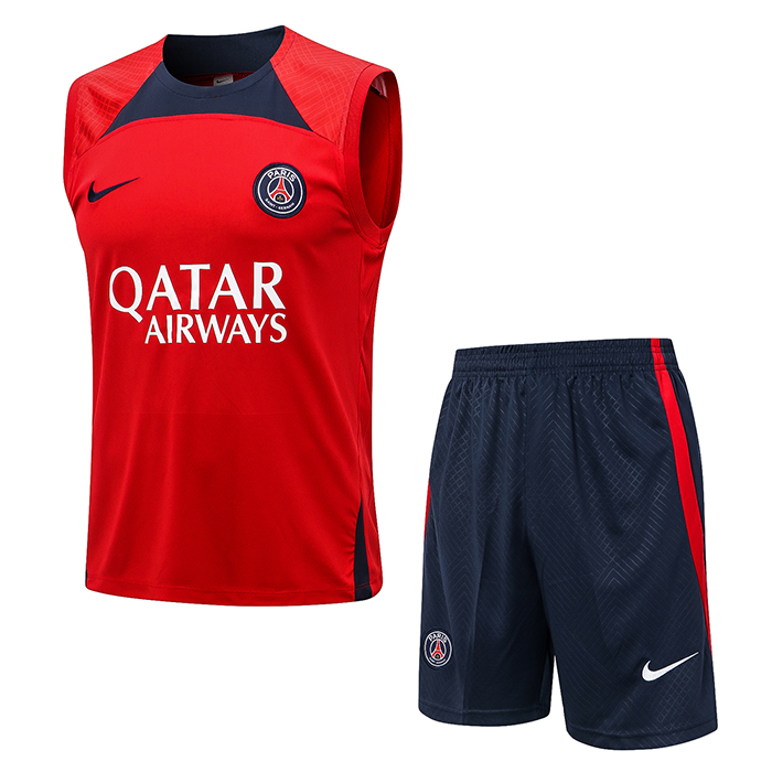 22/23 Paris Saint-Germain PSG Vest training suit kit Red Suit Shorts Kit Jersey (Vest + Short)-6562718