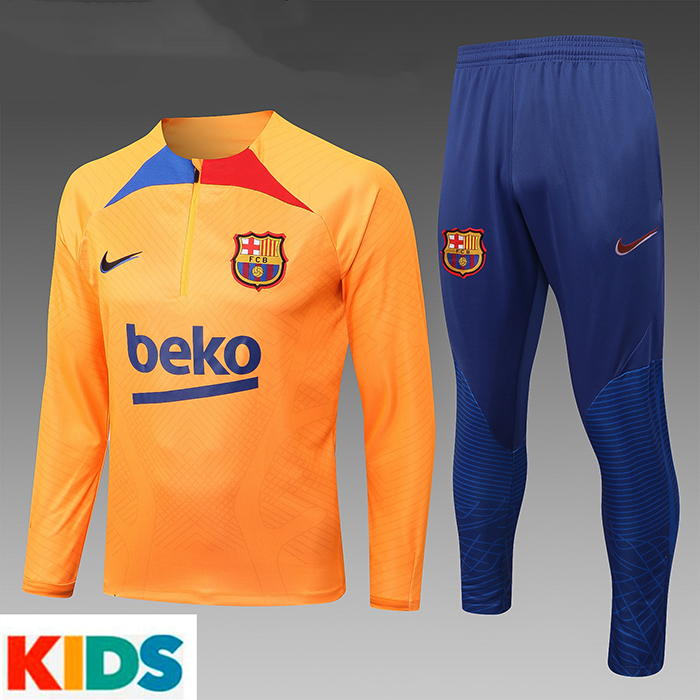 22/23 Barcelona Kids Jersey Orange Edition Classic Kids Training Suit (Top + Pant)-3353222