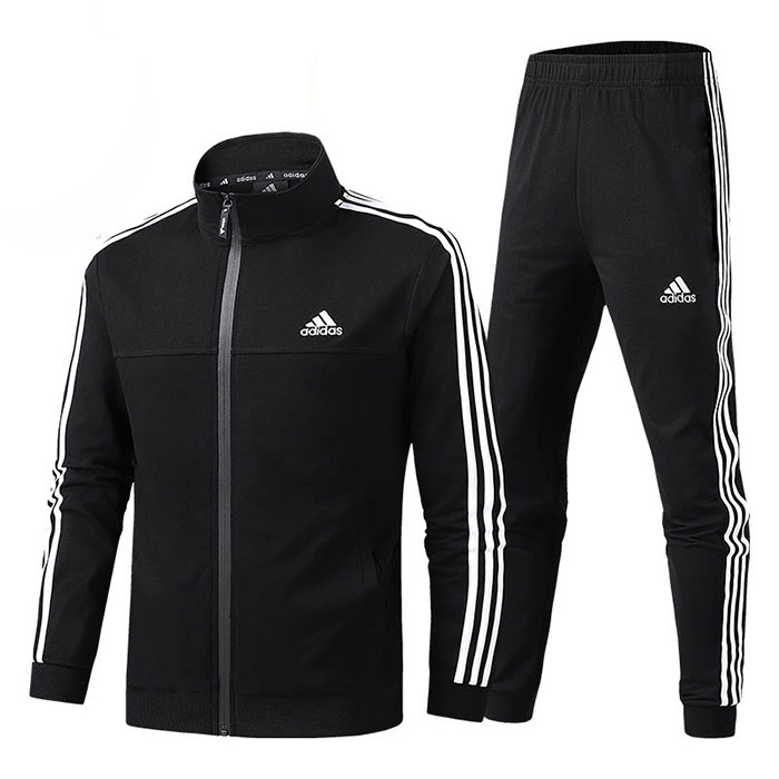 Adidas 2 Piece Windbreaker Jacket Zipper Long sleeve Long pants Suit Autumn Casual Clothes-Black-3553281