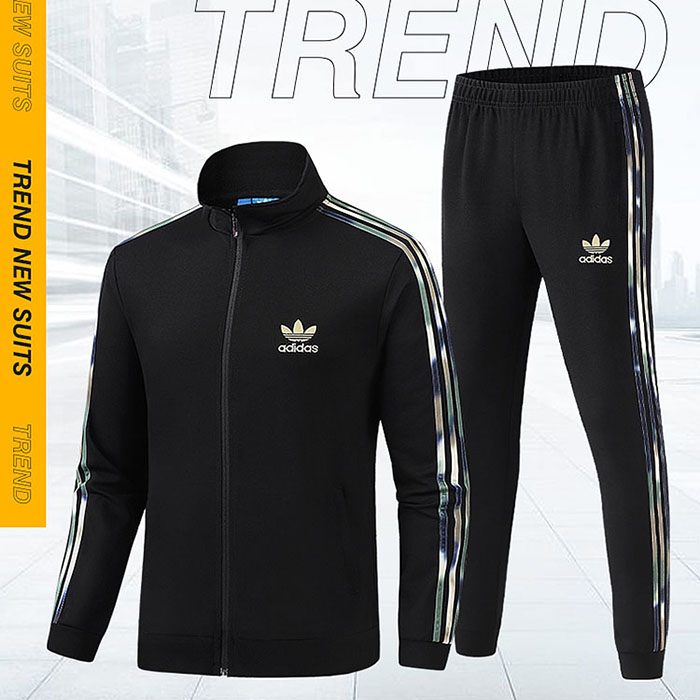 Adidas 2 Piece Windbreaker Jacket Zipper Long sleeve Long pants Suit Autumn Casual Clothes-Black-2456905