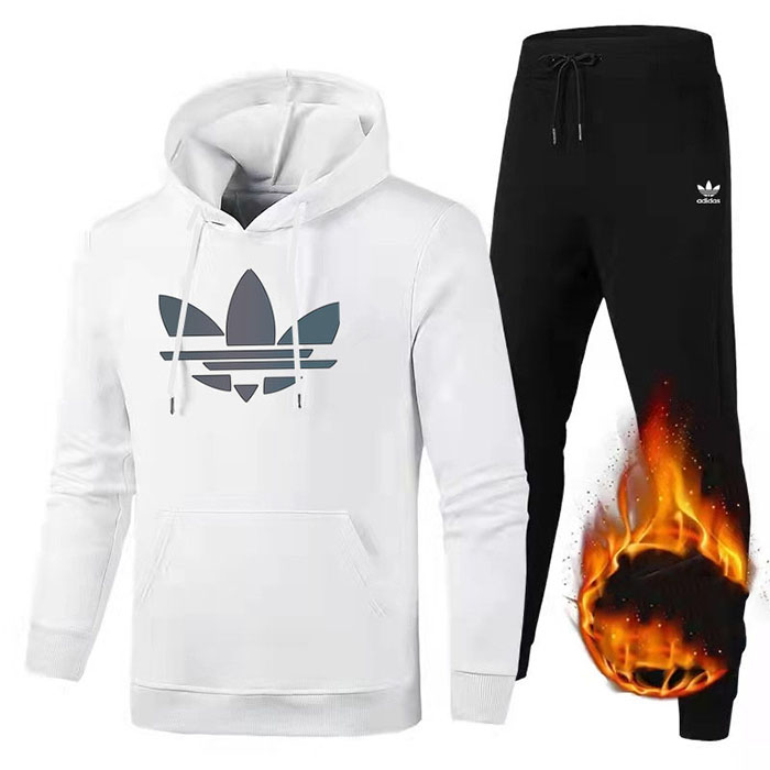 Adidas 2 Piece Windbreaker Hooded Jacket Zipper Long sleeve Long pants Suit Autumn Casual Clothes-White/Black-3126204